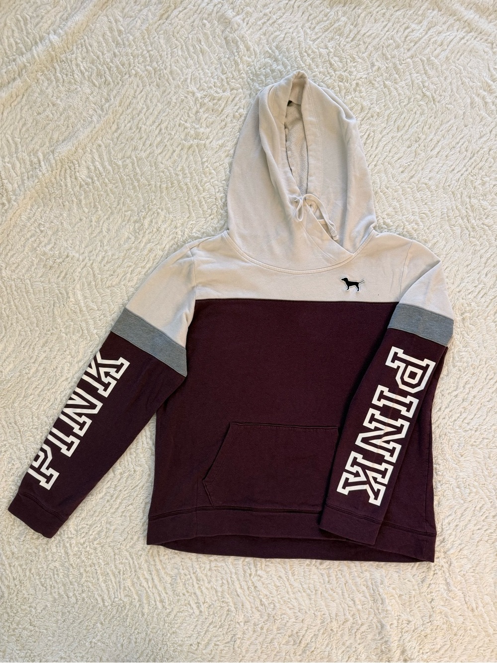Victoria's Secret PINK Cream and Maroon Pullover Hoodie